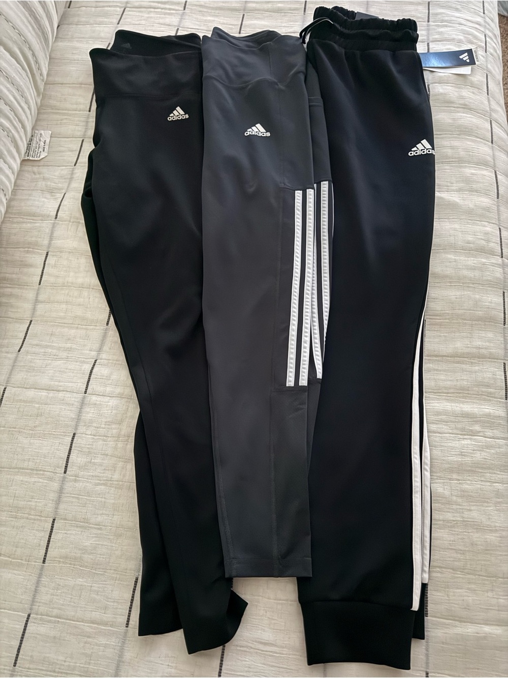 adidas Black Athletic Pants Trio with White Logos